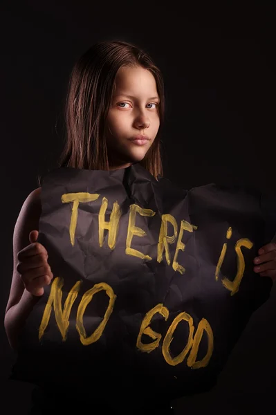 Atheist teen girl holding a banner with the inscription — Stock Photo, Image