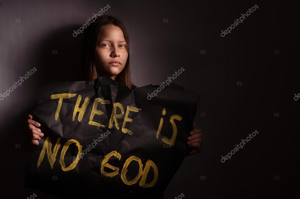 Atheist teen girl holding a banner with the inscription — Stock Photo