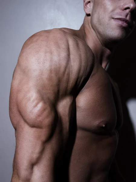 Handsome muscular young bodybuilder showing his muscles and abs while posing Royalty Free Stock Photos