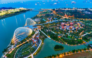 Singapur - 19 Mart: Supertree Grove Garde adlı gece görünümü