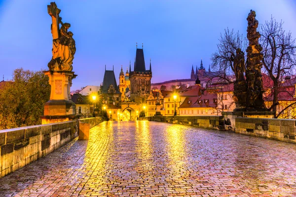 Prag, Charles Köprüsü, kale ve St. Vitus Katedrali. — Stok fotoğraf