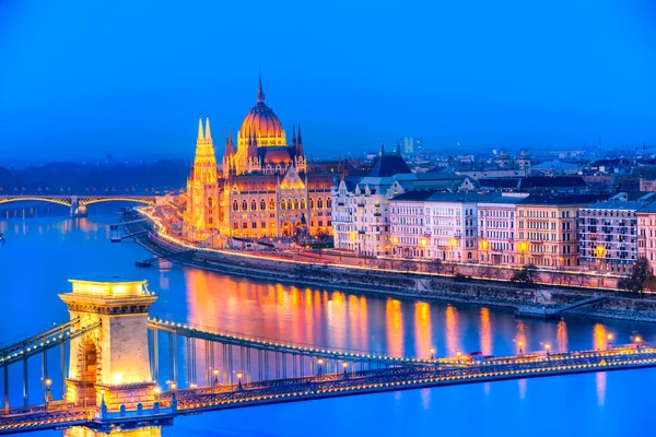 Budapest szürkület nézet, Magyarország — Stock Fotó