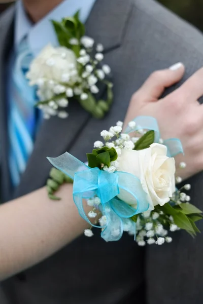 Formal Prom Wedding Corsage Flowers Boy and Girl — Stock Photo, Image