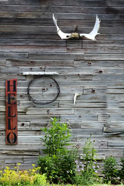Old Barn Building Wall Antlers Firma por Hello and Green Growth — Foto de Stock