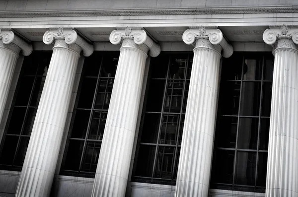 Detail of building bank courthouse with pillars and columns