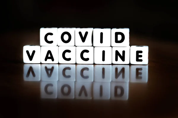 Covid Vaccine Words Block Letters Dice Cure Pandemic — Stock Photo, Image