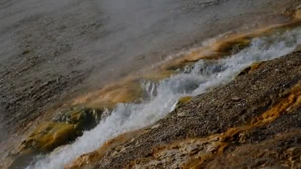 Φυσική Θερμή Άνοιξη Yellowstone Εθνικό Πάρκο Cascading Κάτω Πολύχρωμο — Αρχείο Βίντεο