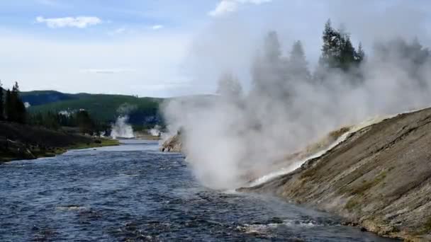 Natural Hot Spring Yellowstone National Park Cascading Colorful — Stock Video