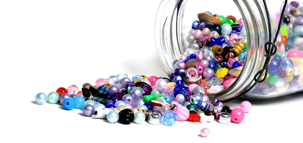 Beads Glass Jars Creating Art Hobbies Jewelry — Stock Photo, Image