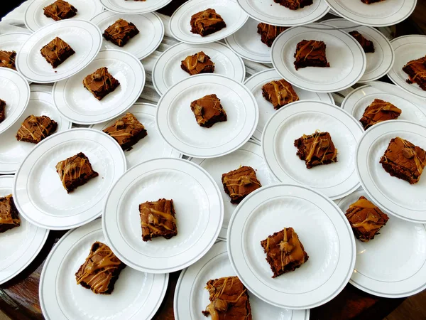 Brownies Casamento Mesa Para Servir Aos Hóspedes Como Refrescos — Fotografia de Stock