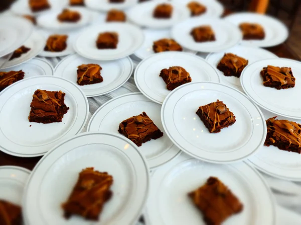 Brownies Casamento Mesa Para Servir Aos Hóspedes Como Refrescos — Fotografia de Stock