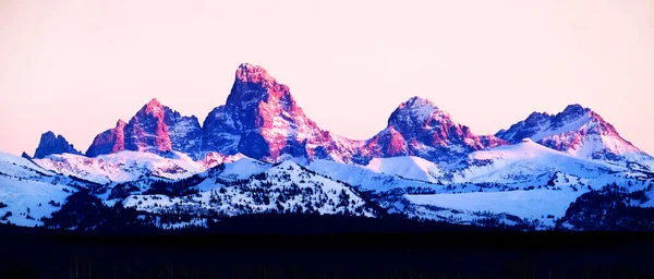 Sonnenuntergang Mit Alpenglühen Auf Tetons Tetons Berge Zerklüftet — Stockfoto