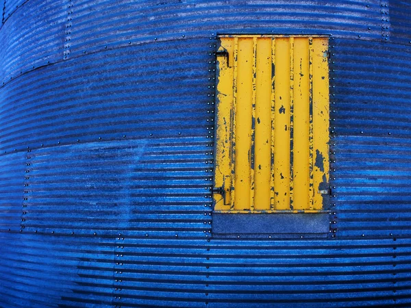 Painted Yellow Door Steel Grain Silo Granary Building Texture — Stock Photo, Image