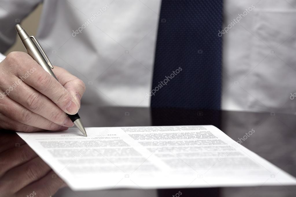 Man Signing Contract Paper White Shirt Tie Business Deal