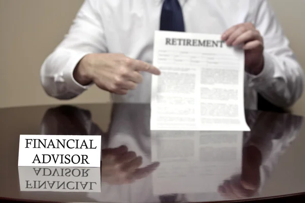 Financial Advisor Holding Retirement Document — Stock Photo, Image