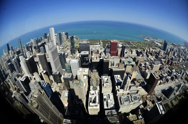 Chicago Downtown Buildings Fisheye Round World — Stock Photo, Image