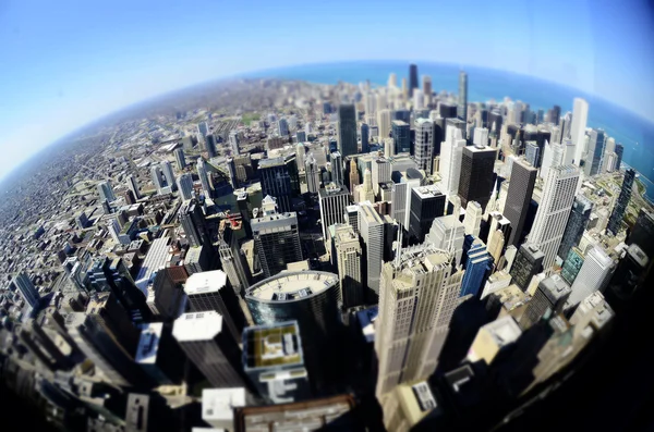 Chicago edificios de centro de ojo de pez alrededor mundo —  Fotos de Stock