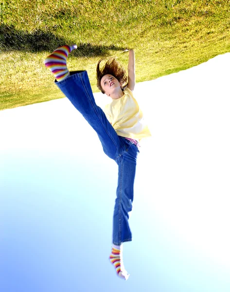 Young Girl Cartwheel On Top of the World — Stock Photo, Image