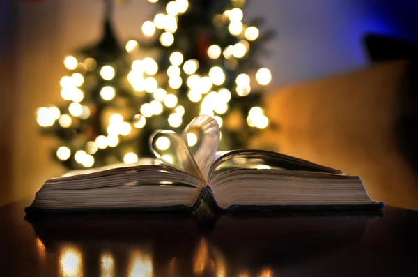Різдвяні вогні книга любов читання та навчання — стокове фото