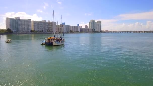Luchtfoto video zeilboot in Miami Beach — Stockvideo