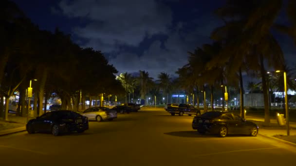 Miami Beach Pay Parking Lot Night Forward Motion Video — Stock Video