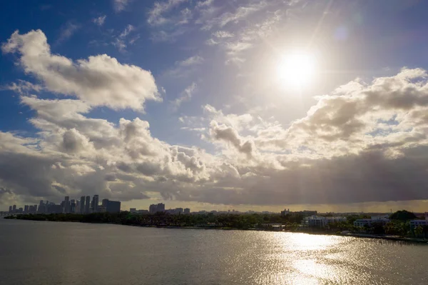 Luftbild Untergeht Über Miami Gesättigten Farben — Stockfoto