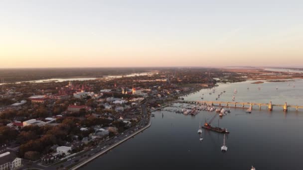 Légi Felvétel Szent Ágoston Floridáról Híd Folyó Felett — Stock videók