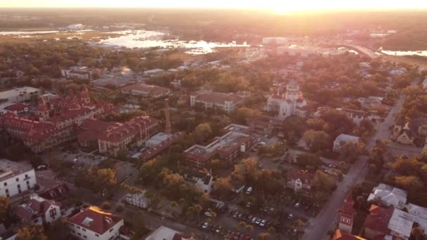 Zonsondergang Luchtfoto Video Augustine Florida — Stockvideo