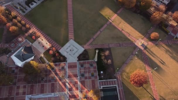 Luchtfoto Centennial Olympic Park Atlanta Stilgelegd Tijdens Covid Coronavirus Pandemie — Stockvideo