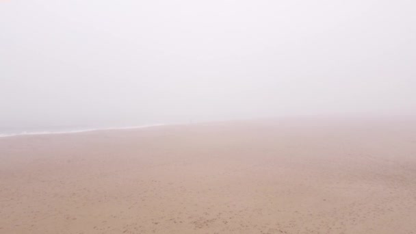 难以辨认的人在多雾的天气在海滩上行走 — 图库视频影像