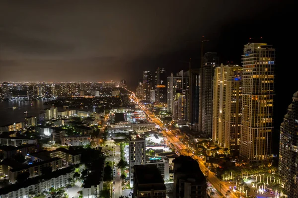 Natt Antenn Foto Sunny Isles Beach Fkl Stadsljus — Stockfoto