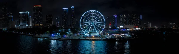 Miami Usa Enero 2020 Panorama Aéreo Nocturno Miami Skyviews Noria — Foto de Stock