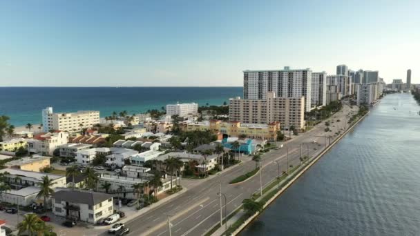 Luchtfoto Video South Ocean Drive Hollywood Verenigde Staten — Stockvideo