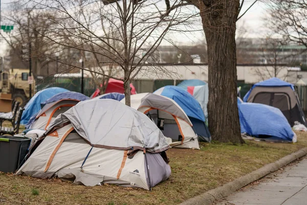 Pessoas Situação Rua Acampamento Tendas Washington Eua — Fotografia de Stock