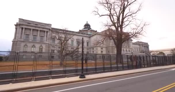 Kongressbiblioteket Inhägnat För Invigning Biden — Stockvideo
