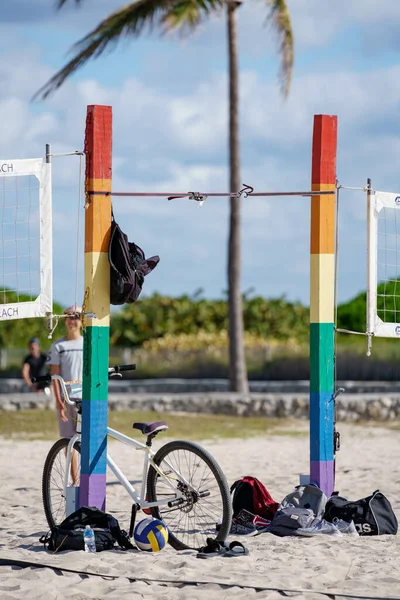 Miami Beach Usa Gennaio 2021 Reti Pallavolo Dipinte Arcobaleno Miami — Foto Stock