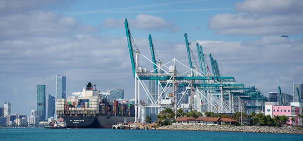 Miami Beach Usa January 2021 Panoramic Photo Ship Arriving Port — Stock Photo, Image