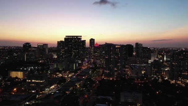 Aerial Approach Downtown Fort Lauderdale Twilight Video — Stock Video
