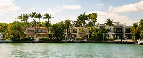 Panorama Luxury Waterfront Mansions Miami Beach Indian Creek — Stock Photo, Image