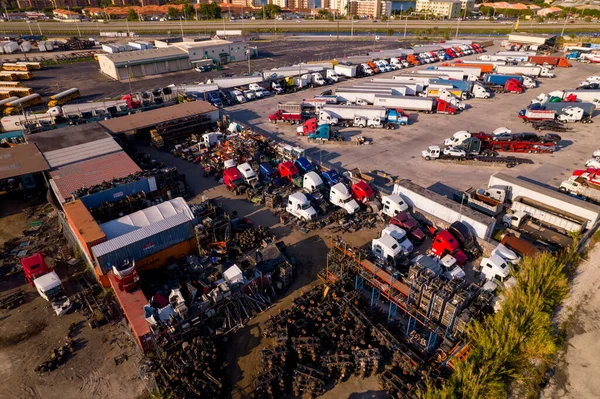 Truck Parts Recycling Junk Yard Shot Aerial Drone — Stock Photo, Image