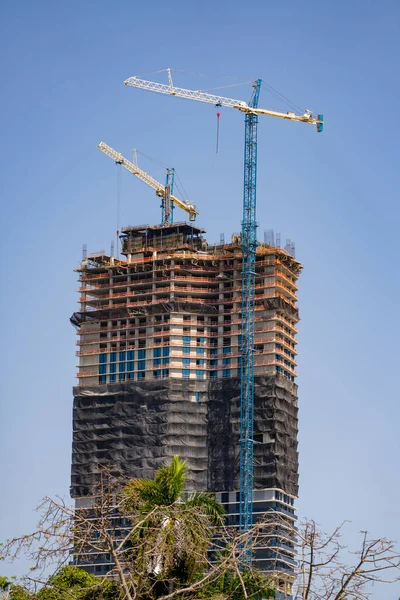 Torre Com Guindastes Construção Downtown Miami Eua — Fotografia de Stock