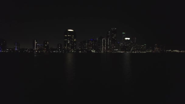 Aerial Night Approach Brickell Miami — 图库视频影像