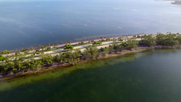 Powietrza Wideo Miami Key Biscayne Rickenbacker Causeway Zielona Zatoka Wody — Wideo stockowe
