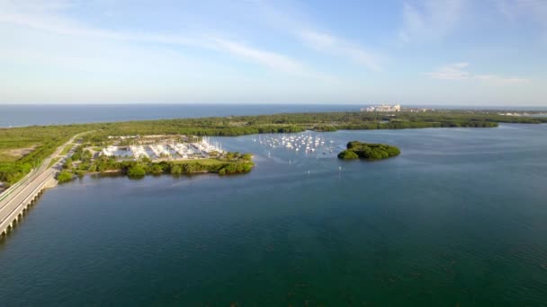 Flygfoto Video Marina Key Biscayne Florida Usa — Stockvideo