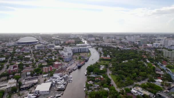 Industriële Scene Miami River Luchtfoto Drone — Stockvideo