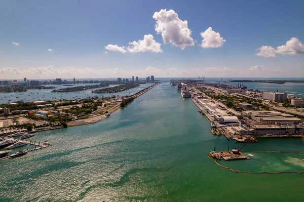 Aerial Photo Port Miami Amerikai Egyesült Államok Kilátás Beömlő Óceán — Stock Fotó