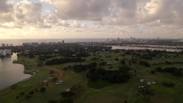 Antenner Golfbana Miami Soluppgång Scen — Stockvideo