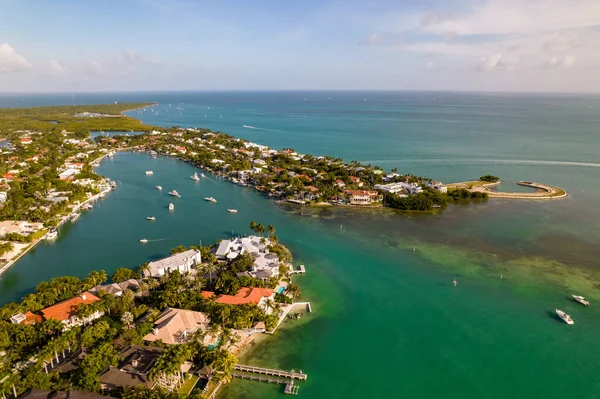 Photo Aérienne Maisons Luxe Bord Eau Key Biscayne Miami Floride — Photo