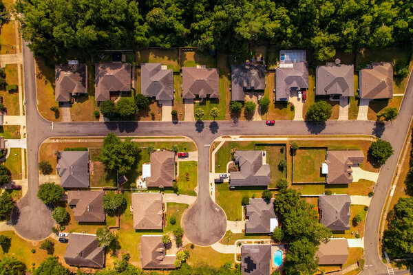 Aerial overhead photo residential neighborhood Tallahassee FL USA