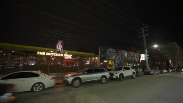 Miami Usa June 2021 Night Scene Restaurants Bars Wynwood Miami — Stock Video